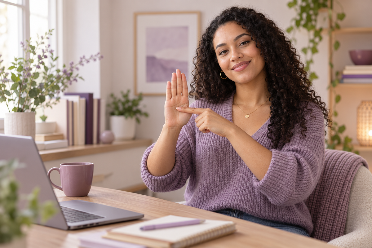 A learner practising sign language