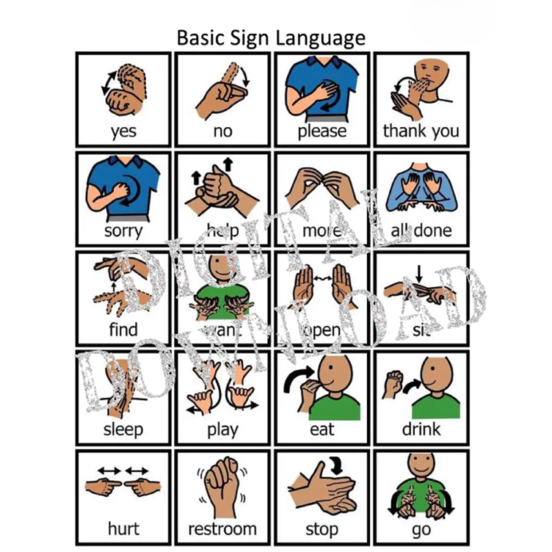 Printable Basic ASL Sign Language Board for Kids | PDF Digital Download